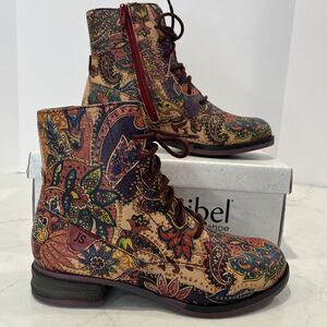 Josef Seibel Leather Paisley Floral Lace Up Boots Womens EU 36 Boho‎ Comfort